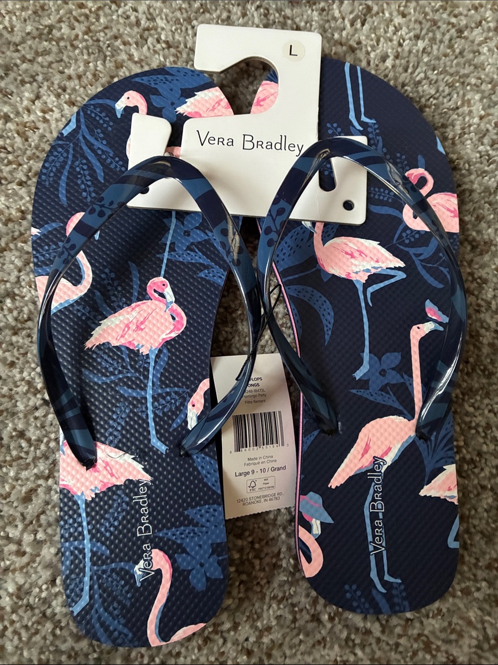 Vera Bradley Navy and Pink Flamingo Flip Flops